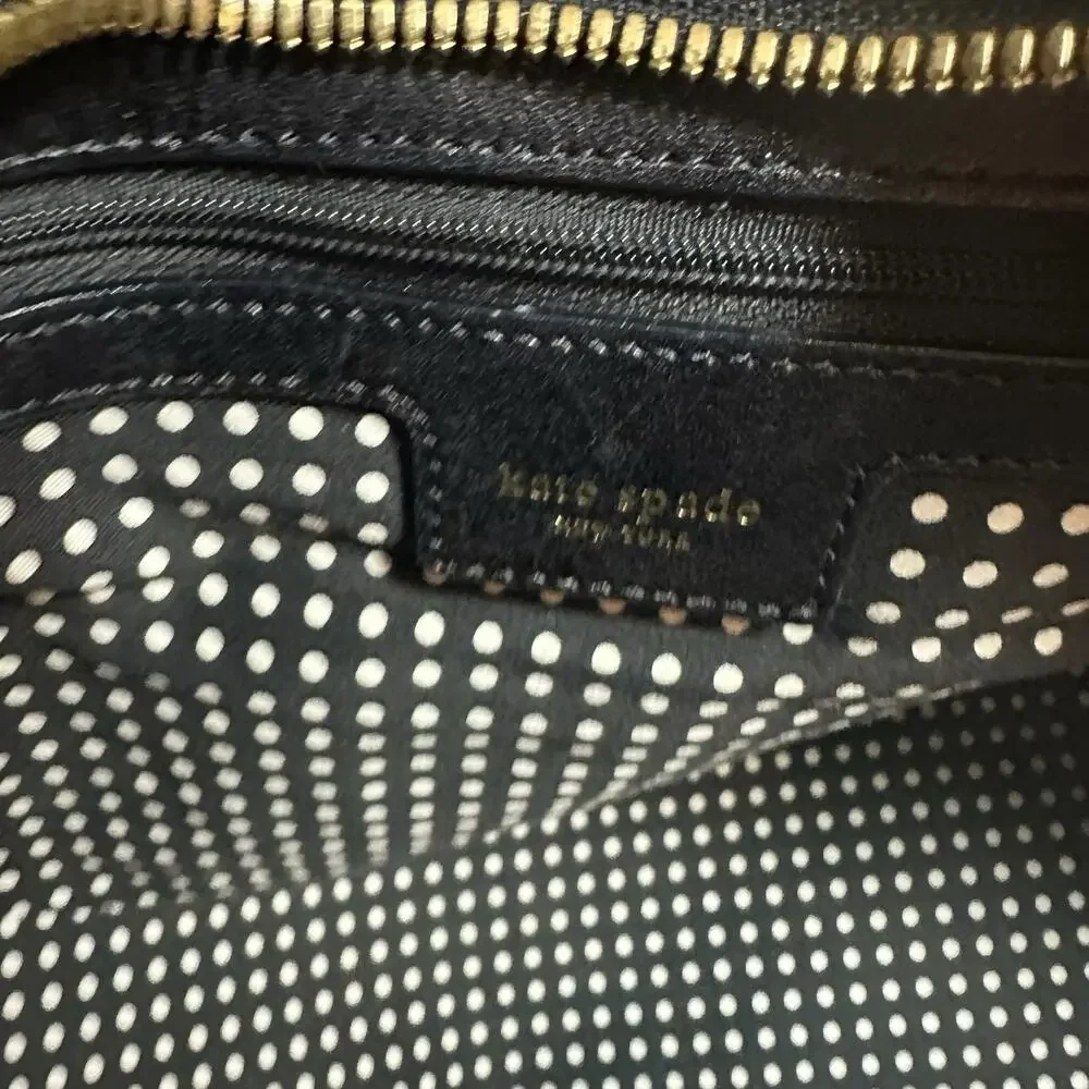 Kate Spade Nylon Shoulder Bag Purse Small Black Travel Tote Leather Trim